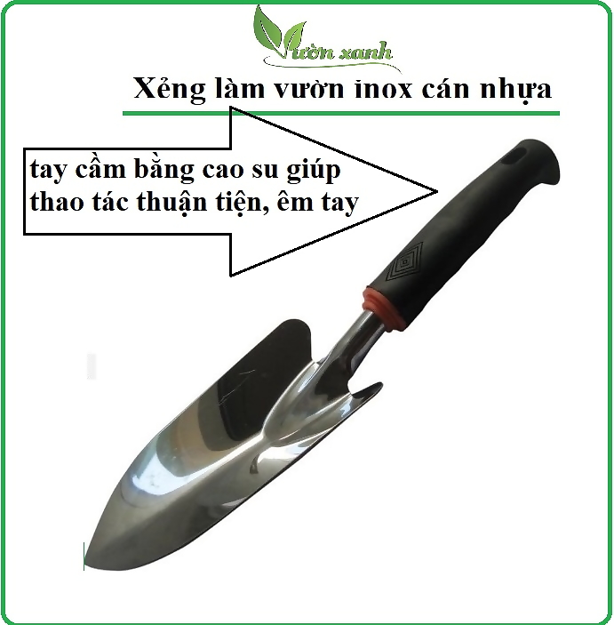 Xẻng mini làm vườn lưỡi inox cán đen hàng cao cấp, chắc bền tiện sử dụng