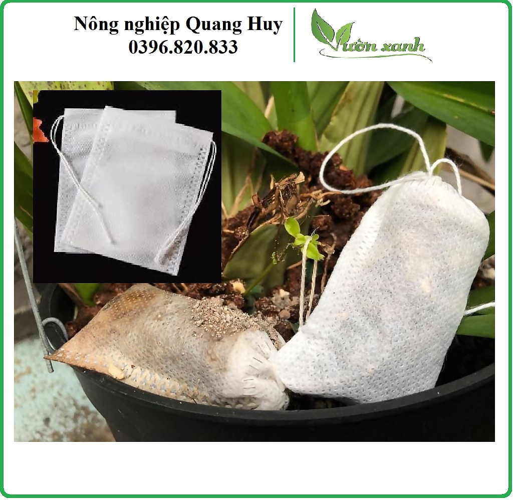 SET 100 túi lọc trà, cà phê, thảo dược, túi đựng phân tan chậm bón cây bonsai, phong lan có dây buộc, bằng vải không dệt