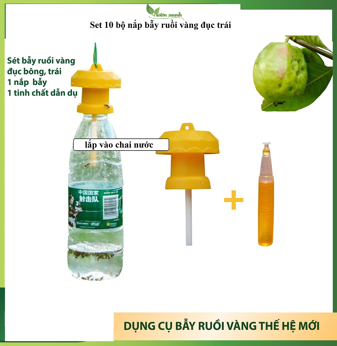 Bộ 10 chiếc nắp bẫy ruồi vàng đục trái, dụng cụ quản lý ruồi hại trái lắp với chai nhựa