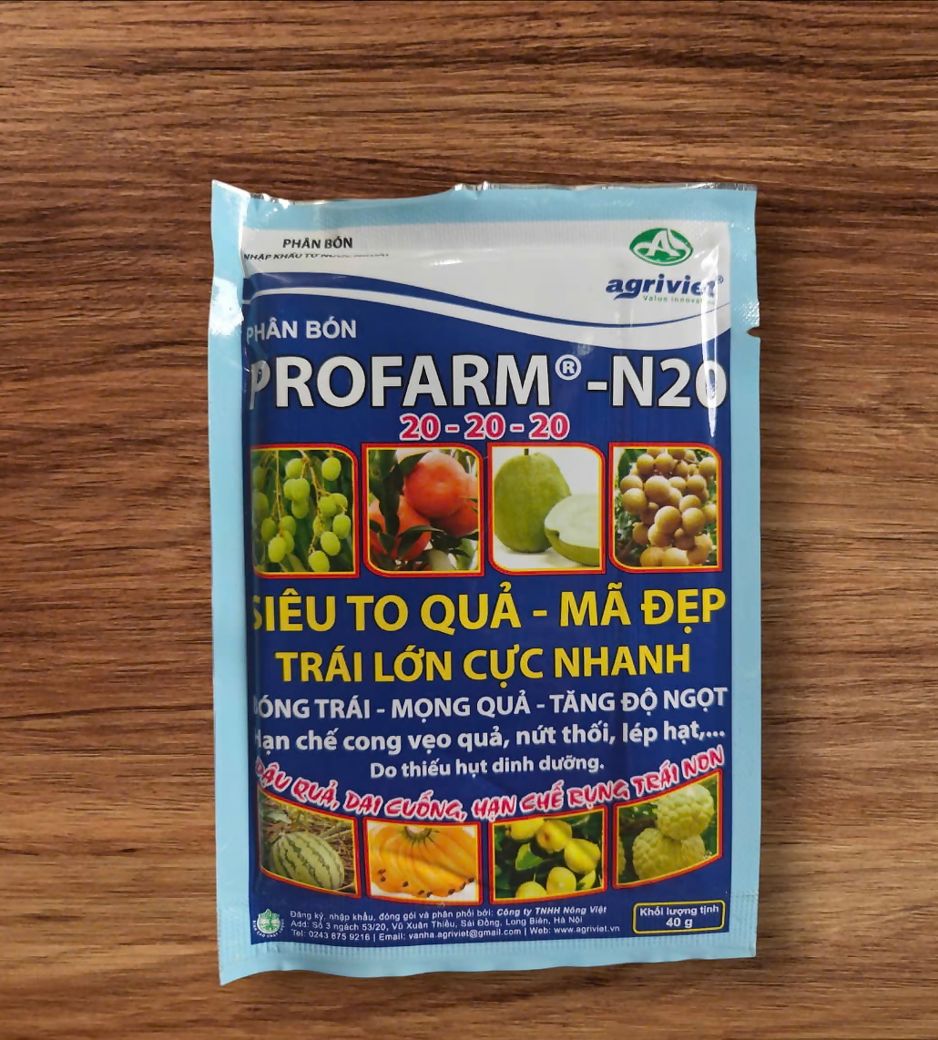 Phân Bón Lá PROFARM NPK 20-20-20 (Gói 40g) - Siêu To Quả, Mã Đẹp, Đậu Quả, Trái Lớn Nhanh