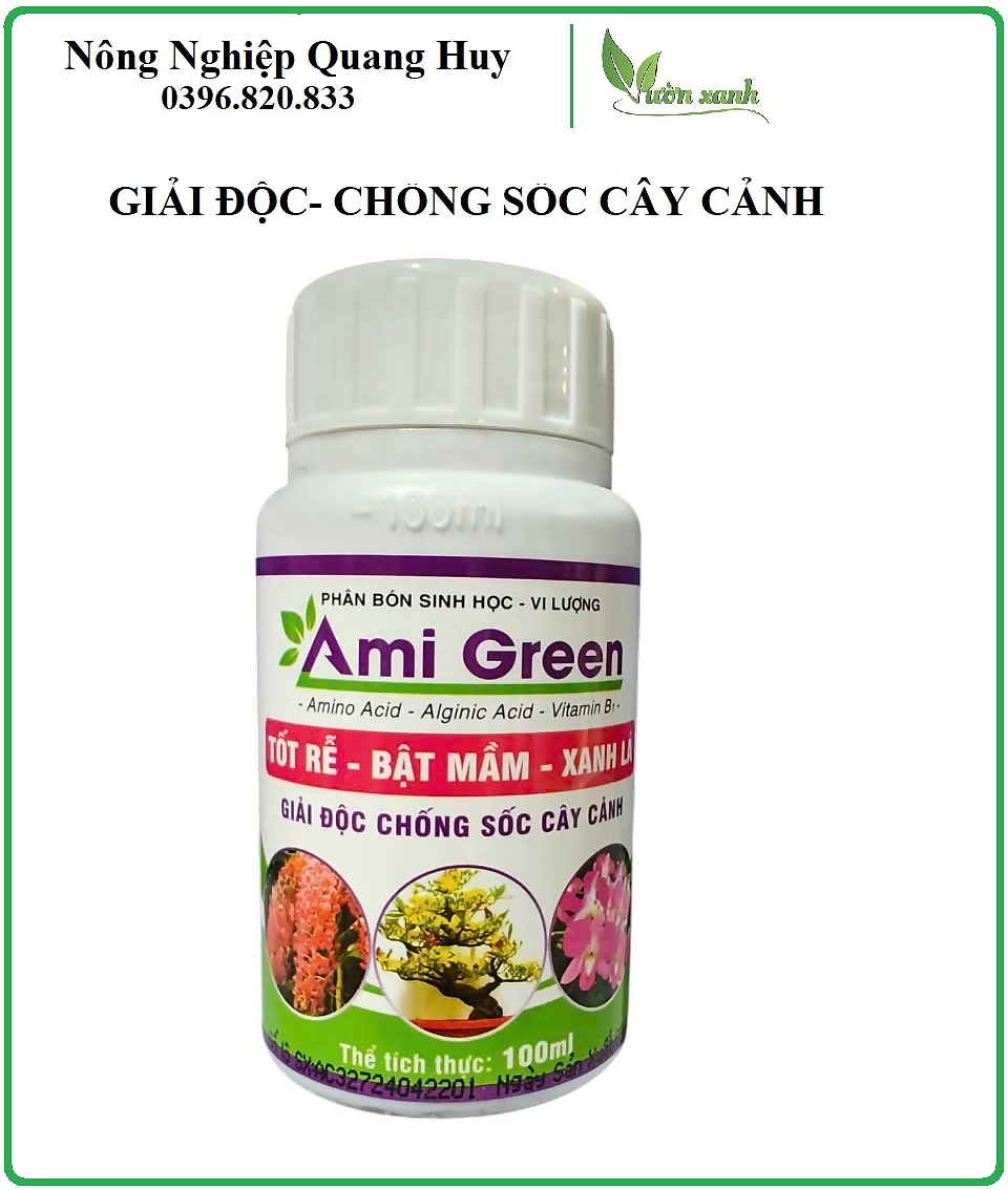 Phân bón sinh học Ami green - chai 100ml kích rễ, giải độc hữu cơ cho cây