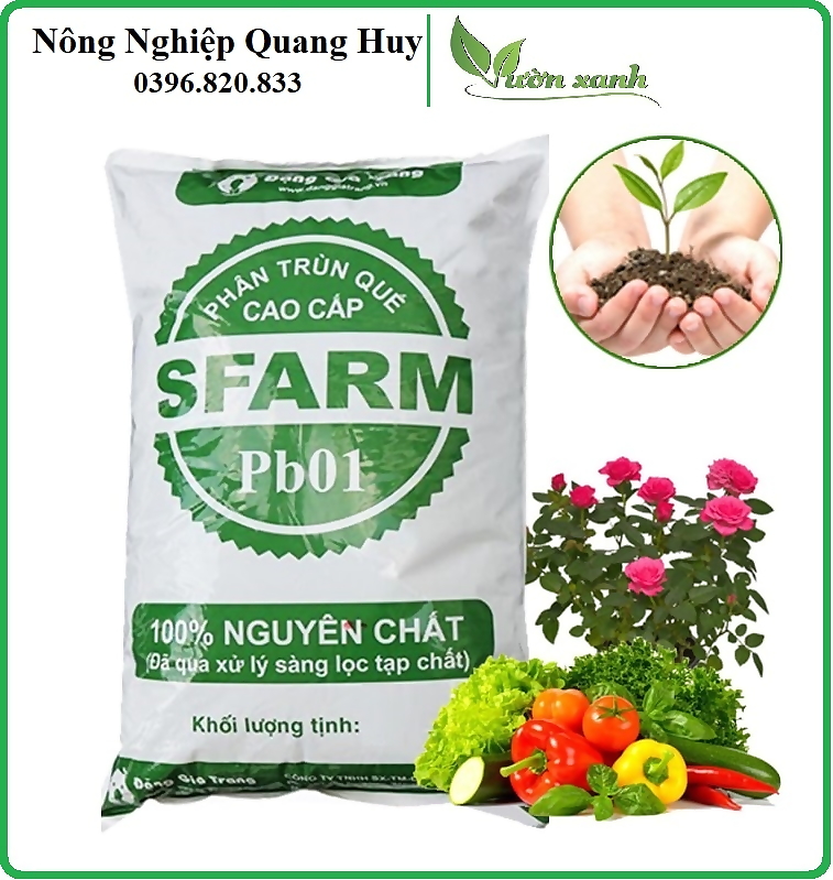 Phân bón hữu cơ trùn quế cao cấp Sfarm, không mùi, tăng độ mùn cho đất, an toàn cho rễ cây, trồng rau hữu cơ